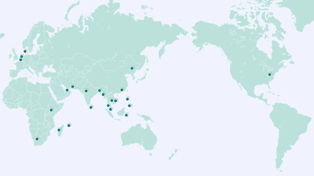 The world map which shows the global network of SG Holdings group.