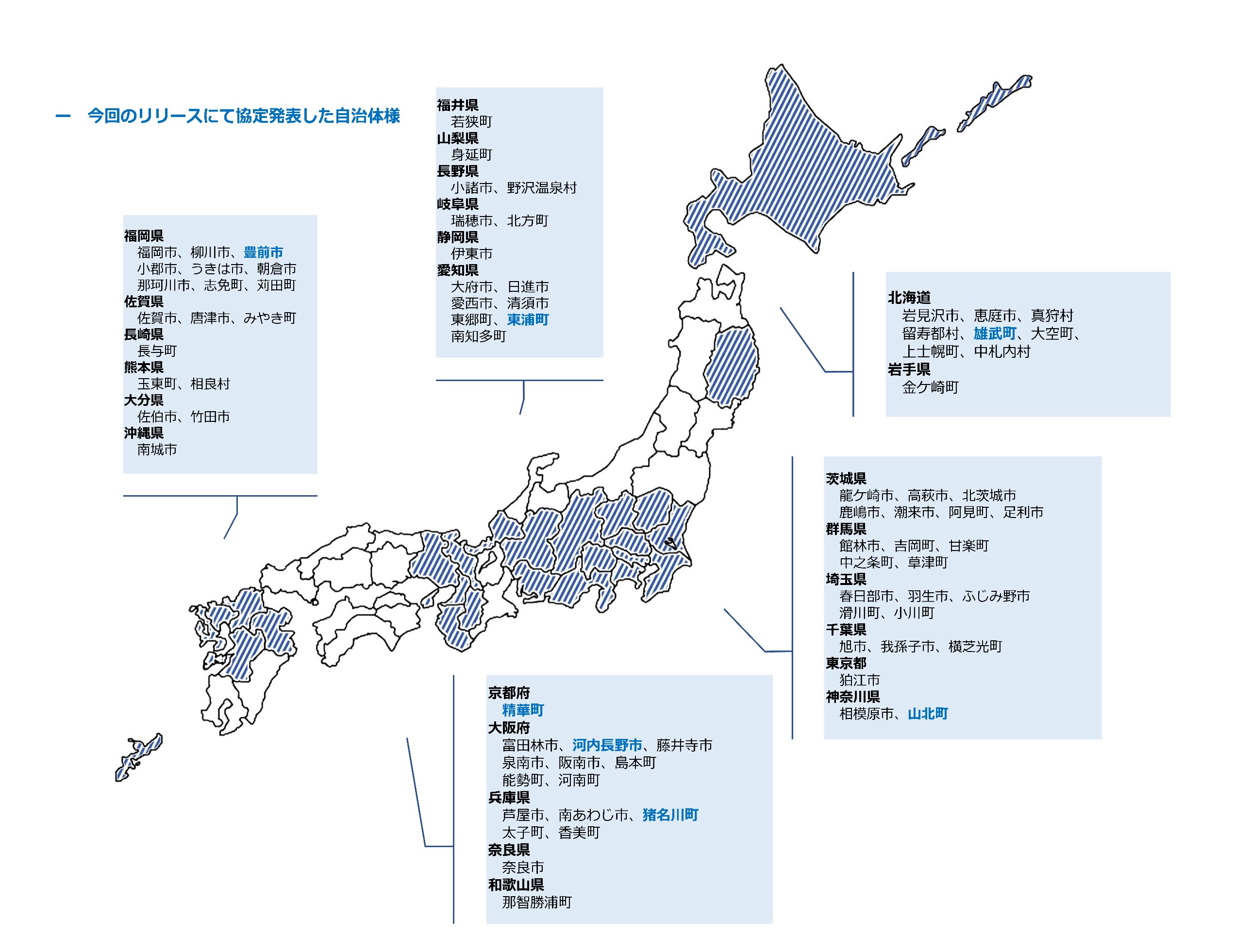協定を締結した自治体の図