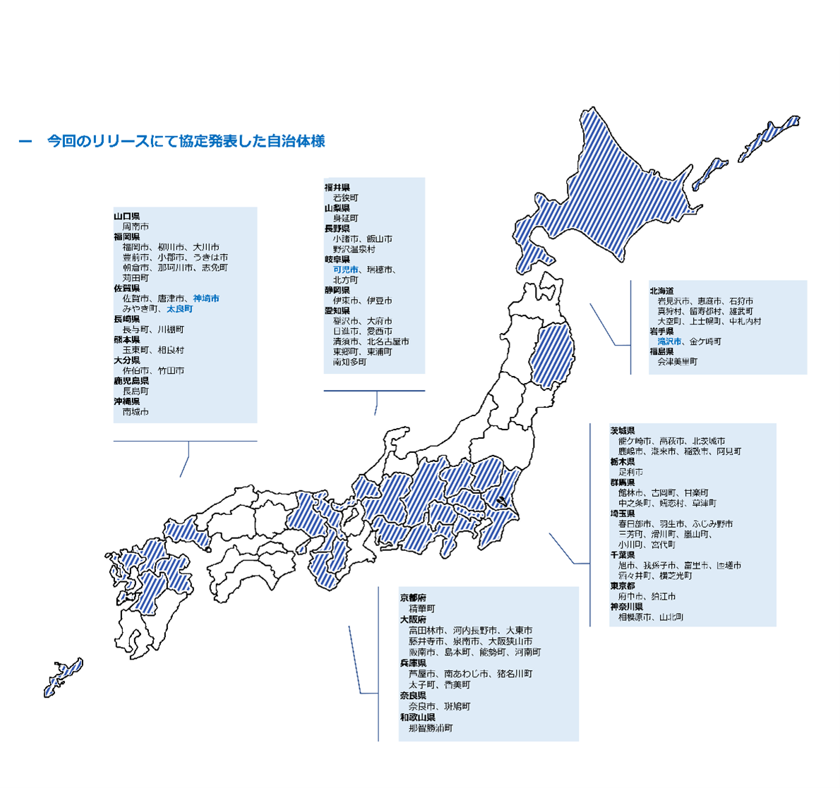 協定を締結した自治体の図