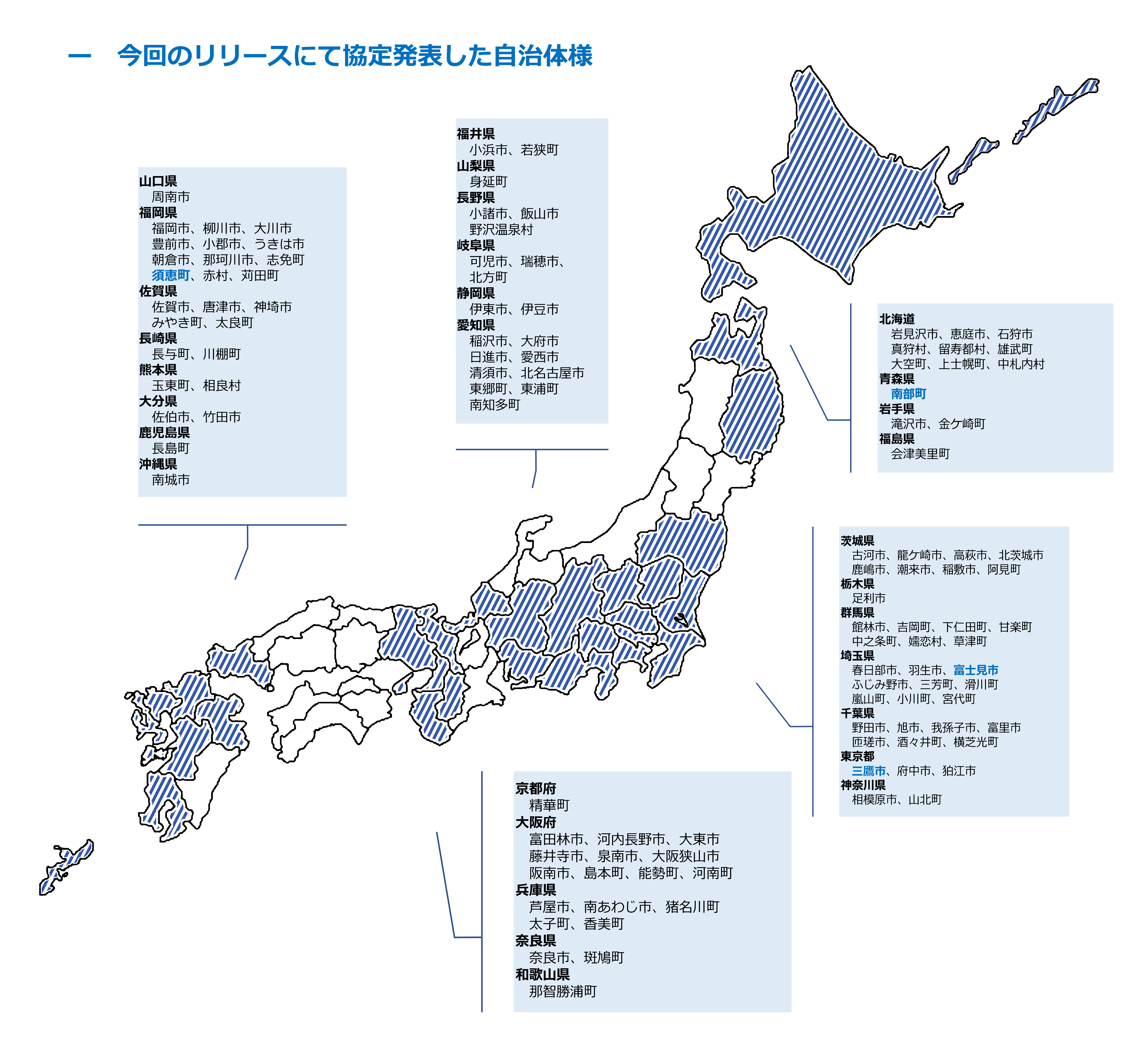 協定を締結した自治体の図
