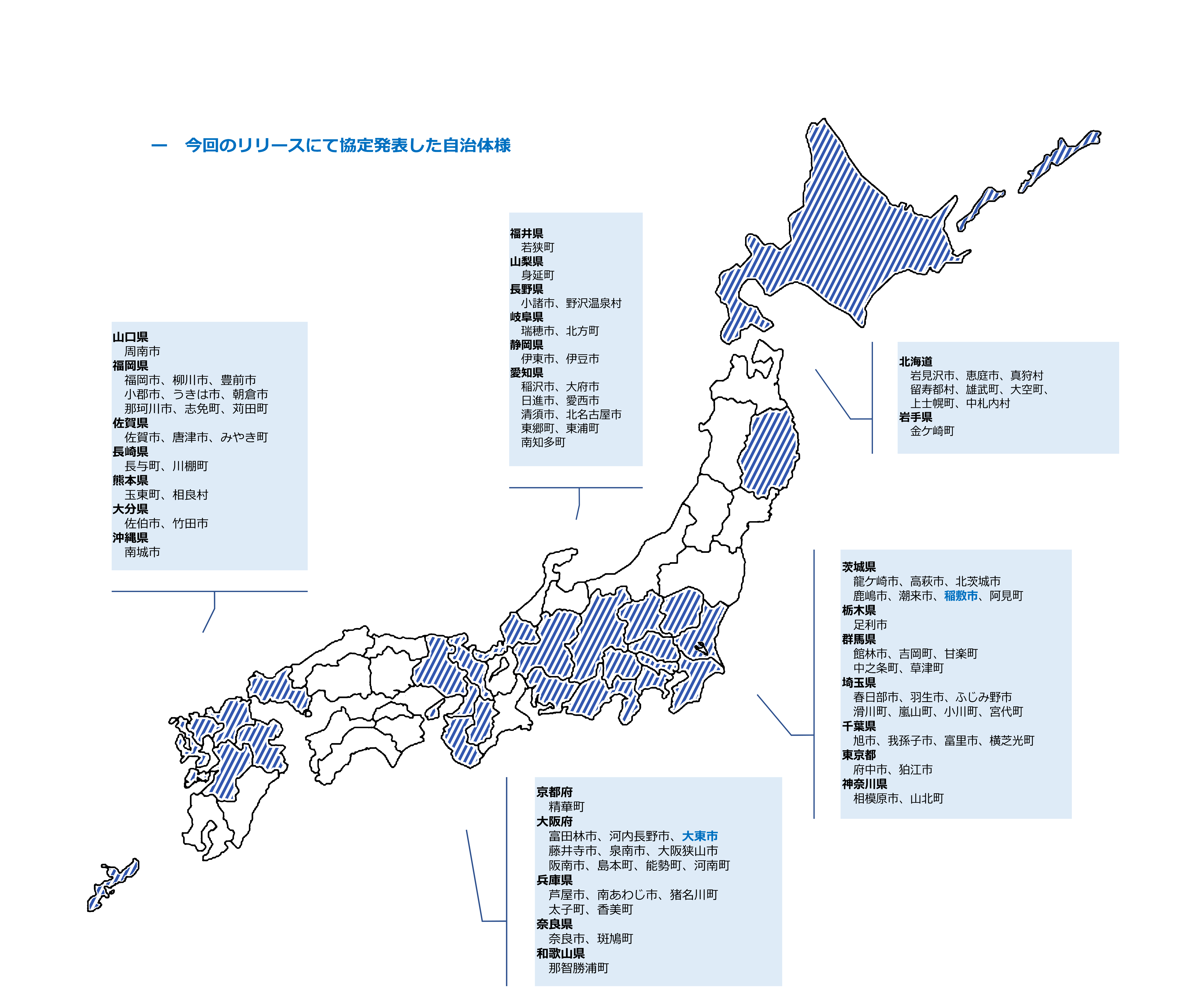 協定を締結した自治体の図