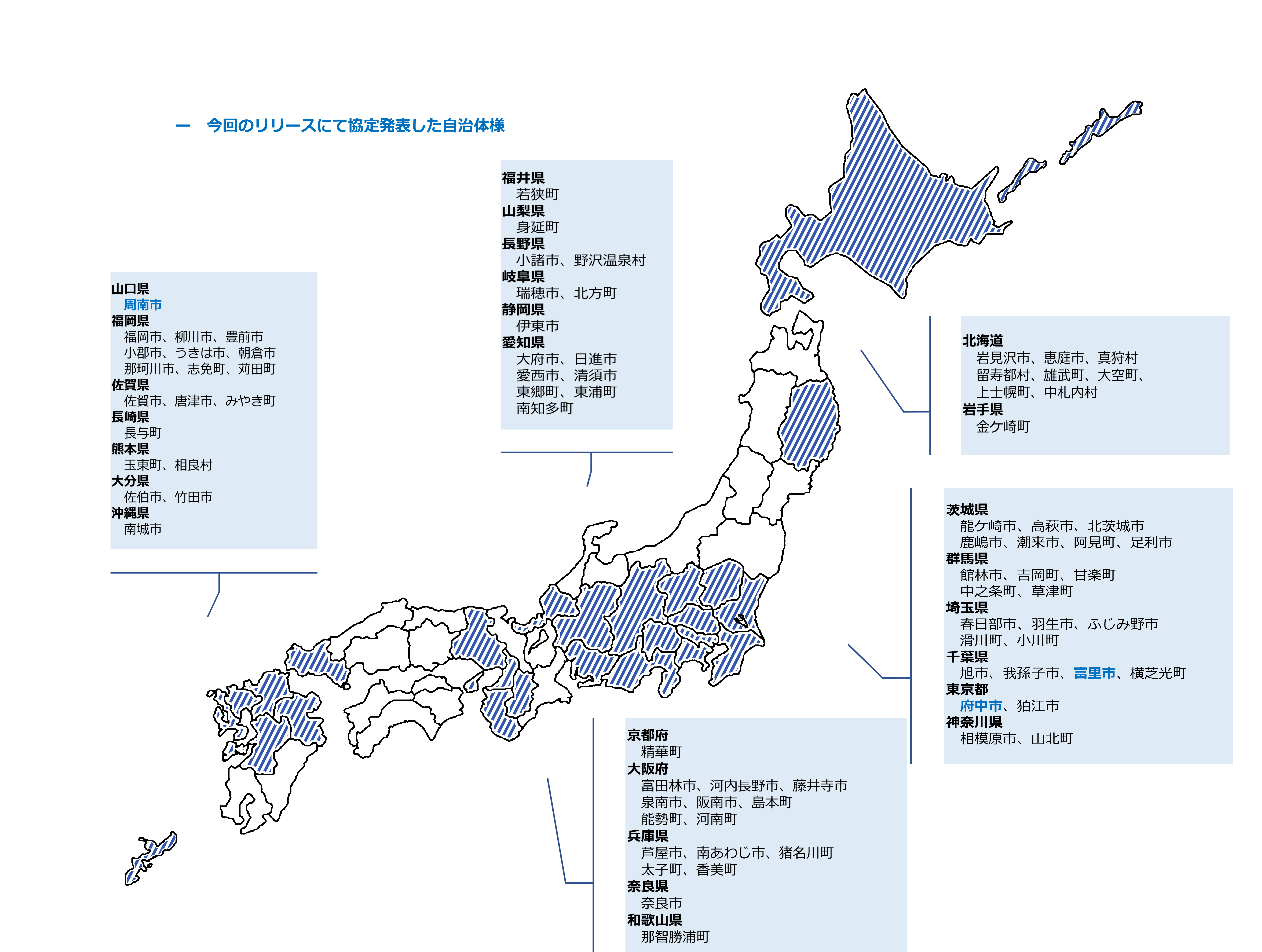 協定を締結した自治体の図