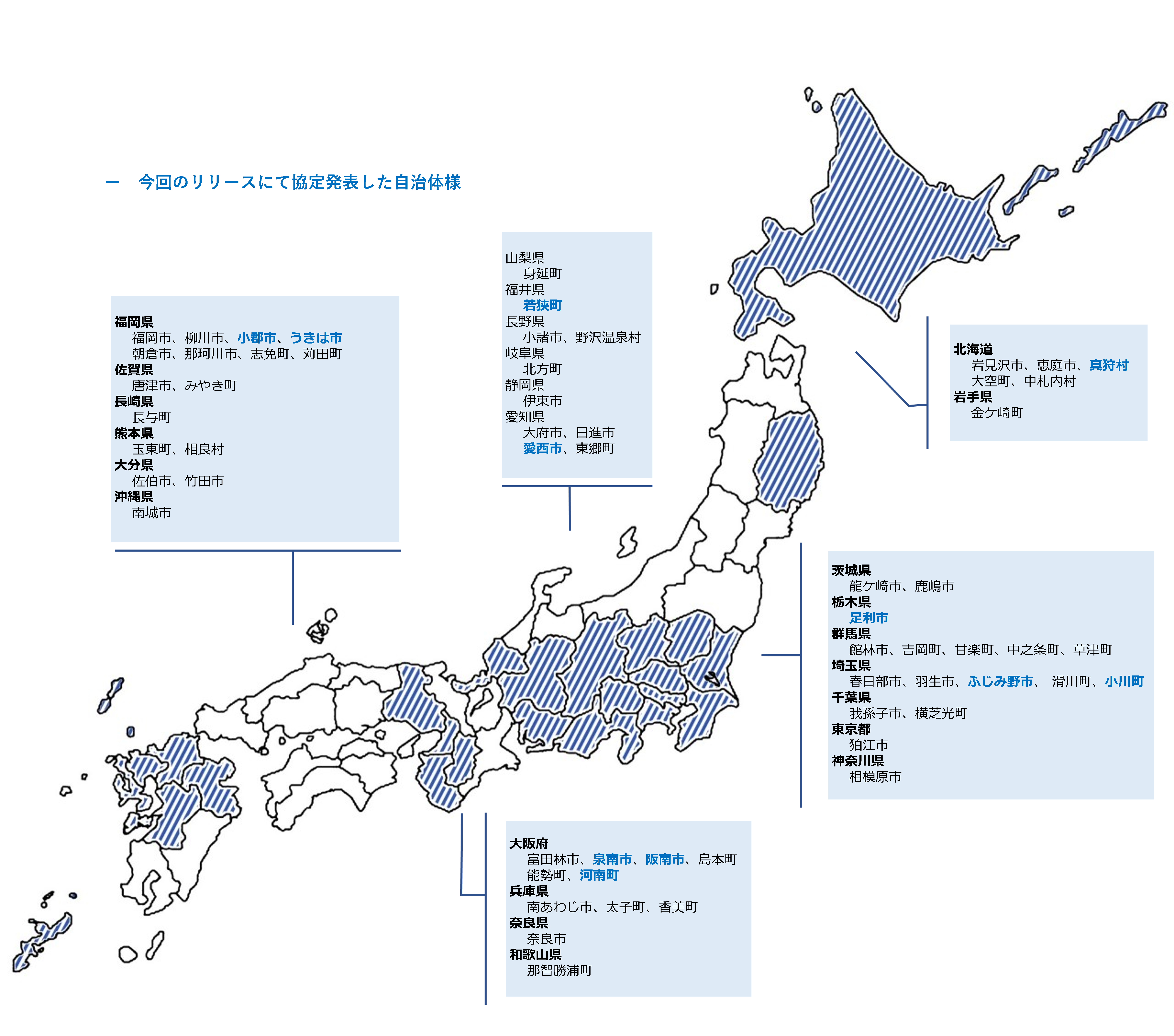 協定を締結した自治体の図