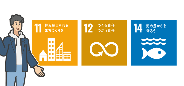 11 住み続けられるまちづくりを 12 つくる責任つかう責任 13 海の豊かさを守ろう